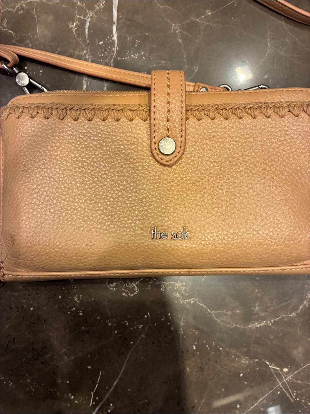 The Sak Tan Leather Crossbody Wallet with Detailing
